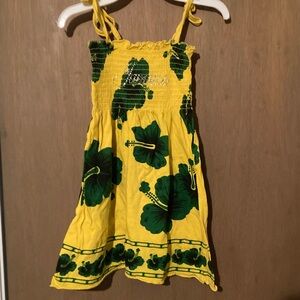 Jamaica Yellow and Green Floral Kids Casual Dress Medium